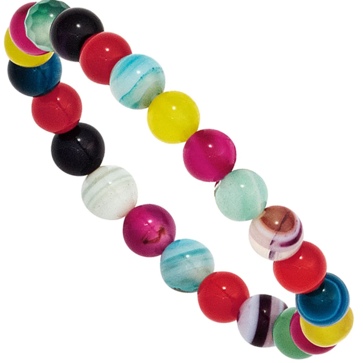 Kinder Edelstein-Armband Kugel Ø6mm Armschmuck mit bunten Achaten endlos 14cm
