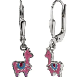 Kinder Ohrhänger Lama 925 Silber pink-lila-blau Lackeinlagen Ohrschmuck Ohrringe