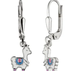Kinder Ohrhänger Lama 925 Silber weiß-pink-blau Lackeinlagen Ohrschmuck Ohrringe