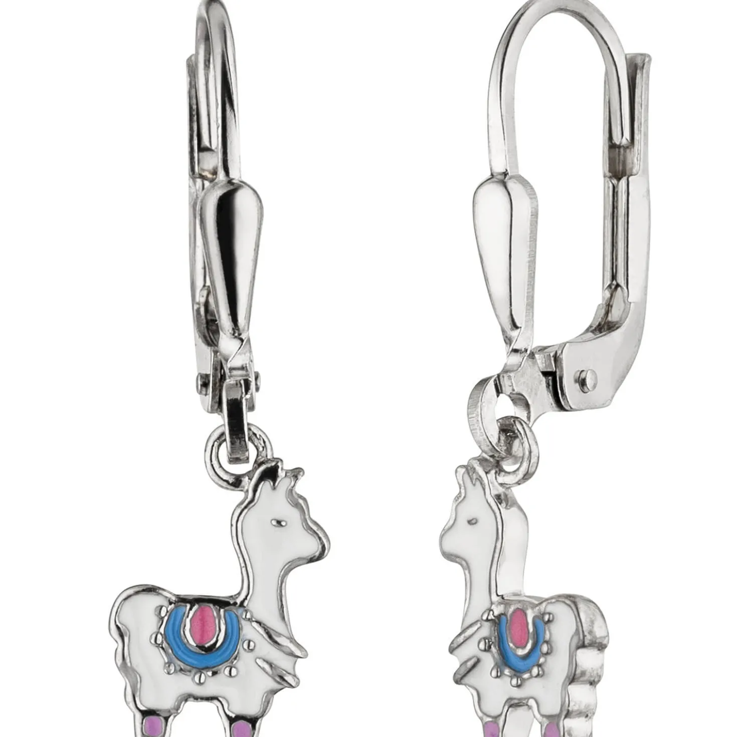 Kinder Ohrhänger Lama 925 Silber weiß-pink-blau Lackeinlagen Ohrschmuck Ohrringe