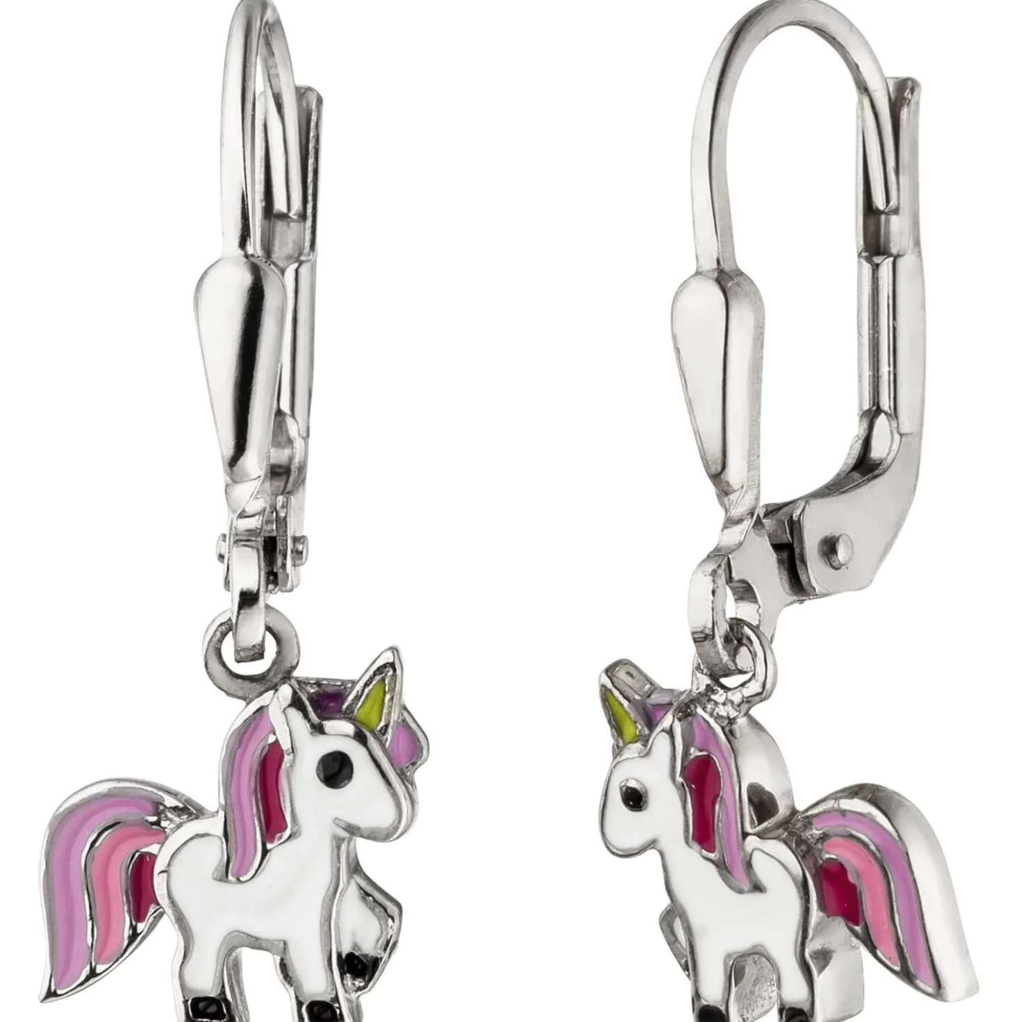 Kinder Ohrhänger 8,1x22,9mm Einhorn aus 925 Silber lila-pink-grün Lackeinlagen