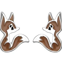 Kinder Ohrstecker Fuchs Füchse aus 925 Silber Lackeinlage braun/schwarz Ohrringe