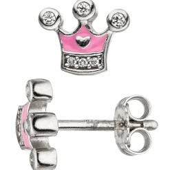 Kinder Ohrstecker Krone rosa mit Zirkonia an Spitzen, 925 Silber, Ohrschmuck