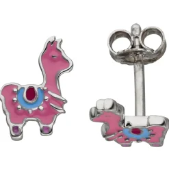 Kinder Ohrstecker Lama aus 925 Silber pink-lila-blau Lackeinlagen Ohrschmuck