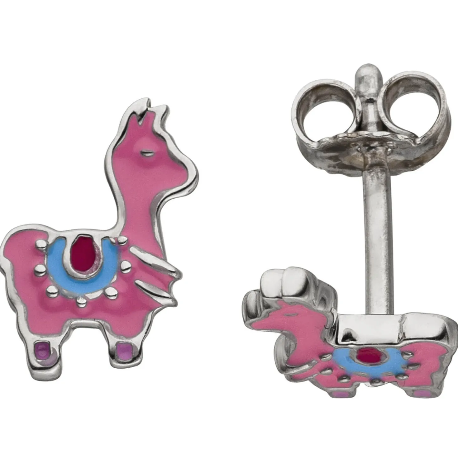 Kinder Ohrstecker Lama aus 925 Silber pink-lila-blau Lackeinlagen Ohrschmuck