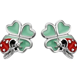 Kinder Ohrstecker Marienkäfer auf Kleeblatt 925 Silber Glückszeichen Ohrschmuck