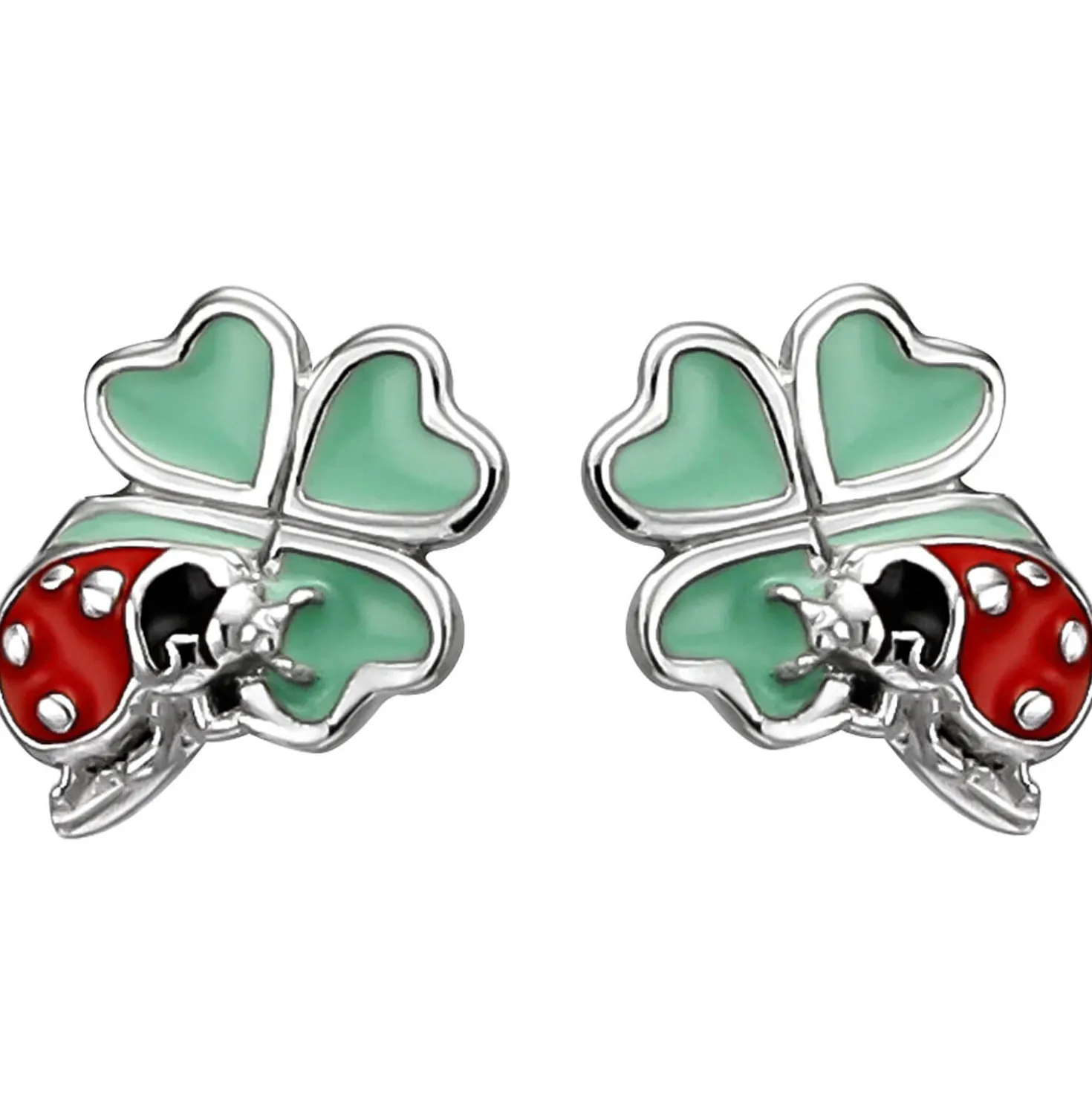 Kinder Ohrstecker Marienkäfer auf Kleeblatt 925 Silber Glückszeichen Ohrschmuck