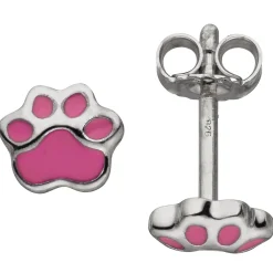 Kinder Ohrstecker Pfote 925 Silber rose pink Lackeinlagen Ohrringe Ohrschmuck