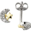Kinder Ohrstecker Stern & Mond 22 Zirkonia 925 Silber vergoldet bicolor Ohrringe