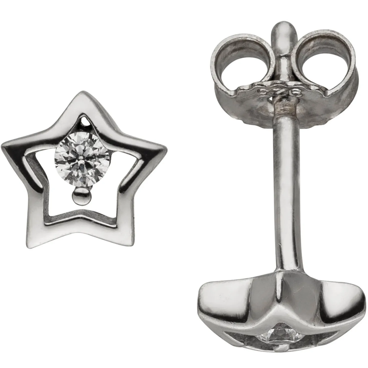 Kinder Ohrstecker Stern Sterne 5,8x6,1mm 2 Zirkonia weiß 925 Silber Ohrringe