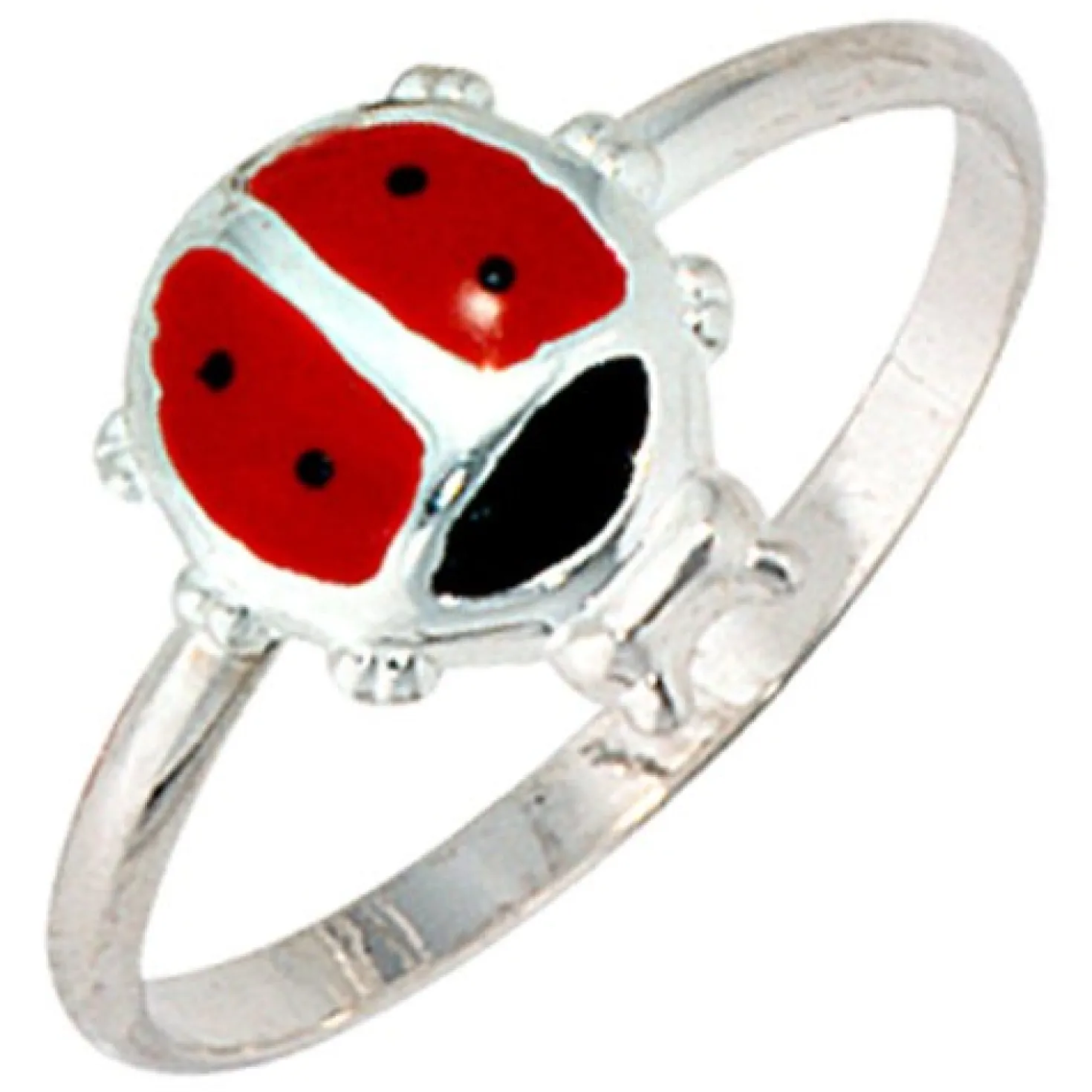 Kinderring Ring Marienkäfer rot schwarz lackiert 925 Echt Silber Silberring