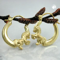 Kinderschmuck Ohrringe Kreolen Pferd 375 Gold Echtgold NEU Ohrschmuck