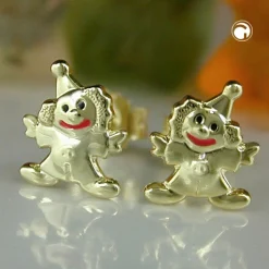 Kinderschmuck Ohrringe Ohrstecker Clown Harlekin 375 Gelbgold Ohrschmuck