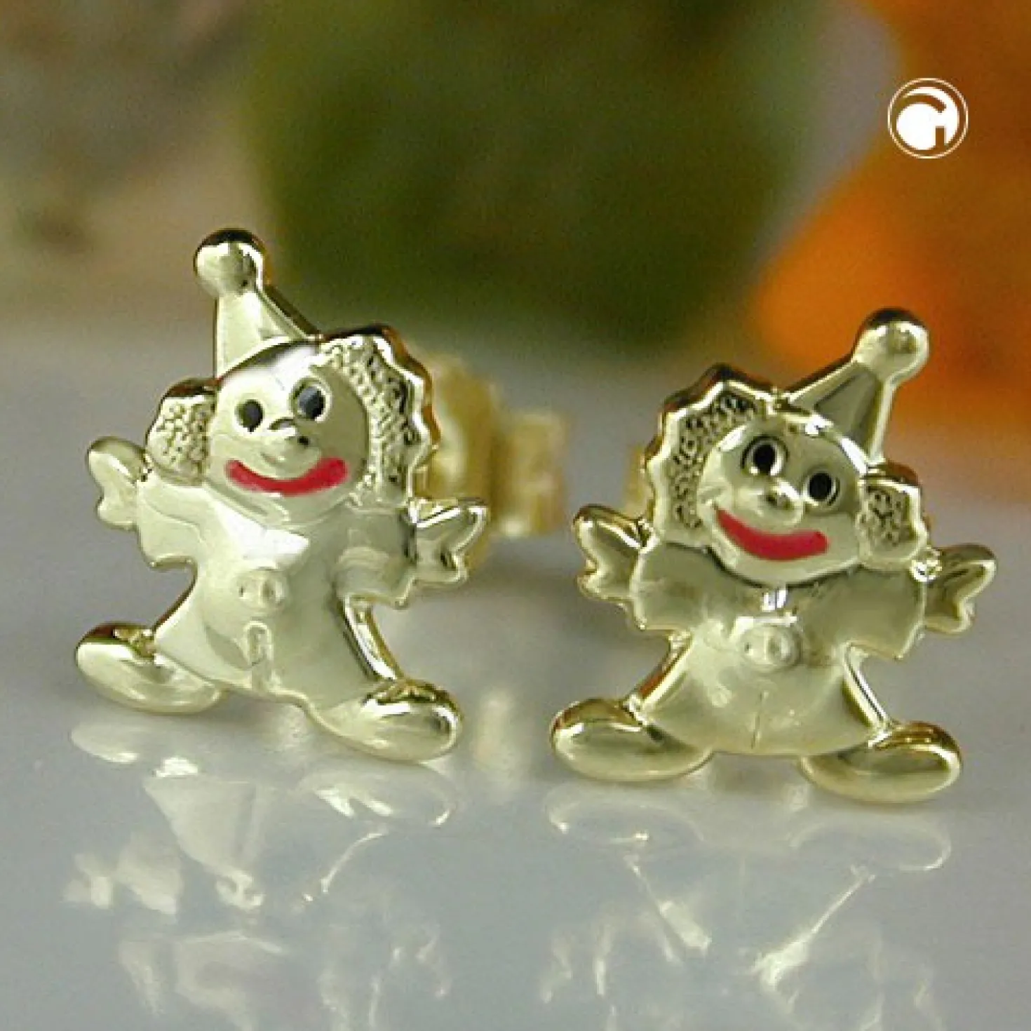 Kinderschmuck Ohrringe Ohrstecker Clown Harlekin 375 Gelbgold Ohrschmuck