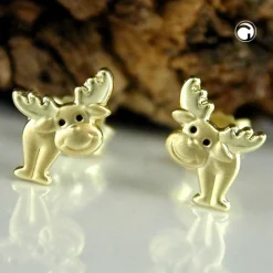 Kinderschmuck Ohrringe Ohrstecker Elch 375er Gelbgold Echtgold Ohrschmuck