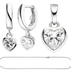 Kinder Schmuck-Set Herz aus 925 Silber mit Zirkonia Anhänger Ohrringe Kette 38cm