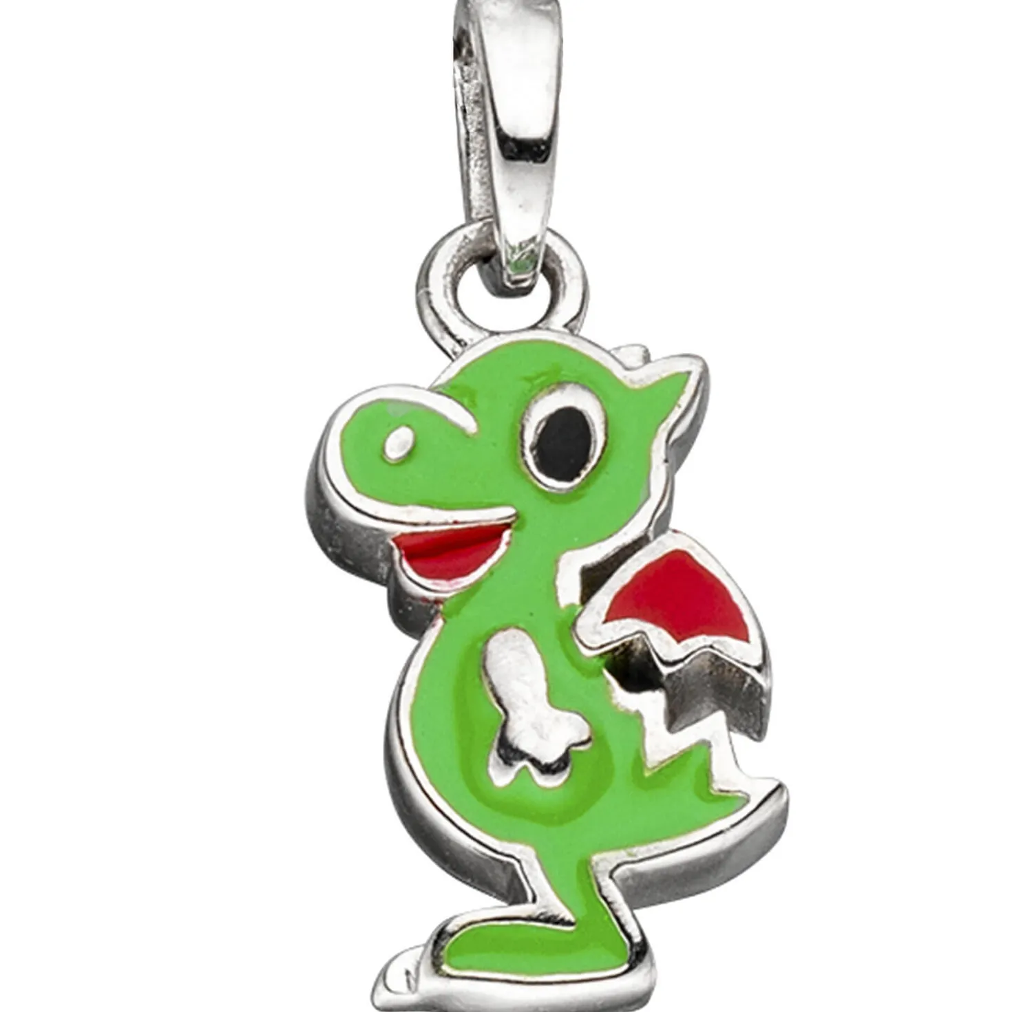 Kinder Schmuck-Set kleiner Drache aus 925 Silber grün lackiert mit Kette 42cm