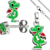 Kinder Schmuck-Set kleiner Drache aus 925 Silber grün lackiert mit Kette 38cm