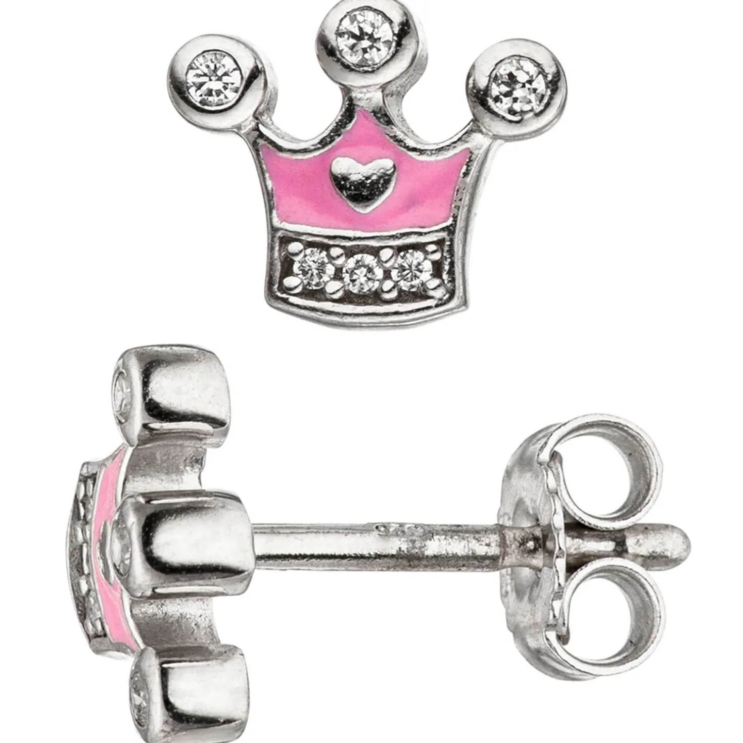 Kinder Schmuck-Set Krone pink rosa 925 Silber Zirkonia mit Kette 42cm
