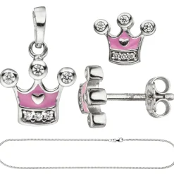 Kinder Schmuck-Set Krone pink rosa 925 Silber Zirkonia mit Kette 38cm