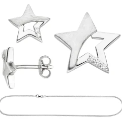 Kinder Schmuck-Set Stern 925 Silber mit Zirkonia Ohrstecker Anhänger Kette 42cm