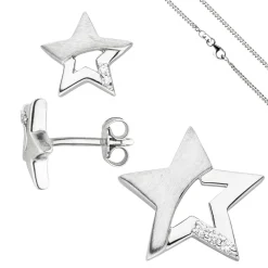 Kinder Schmuck-Set Stern 925 Silber mit Zirkonia Ohrstecker Anhänger Kette 38cm