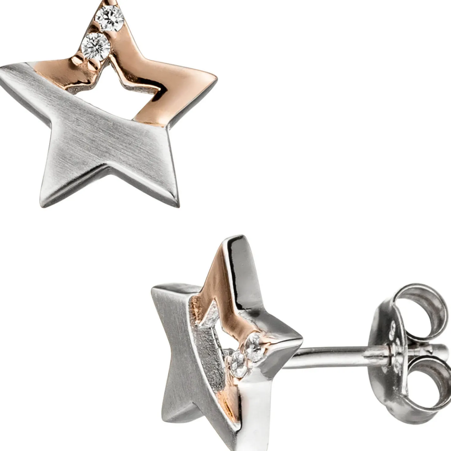 Kinder Schmuck-Set Stern 925 Silber teil rotvergoldet Zirkonia mit Kette 42cm