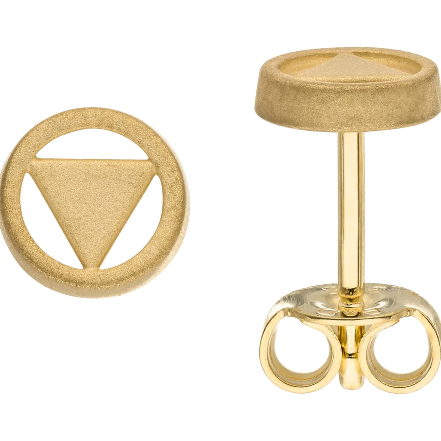 Kleine Ohrstecker Dreieck im Kreis Ø 6mm 375 Gold Gelbgold mattiert Ohrschmuck