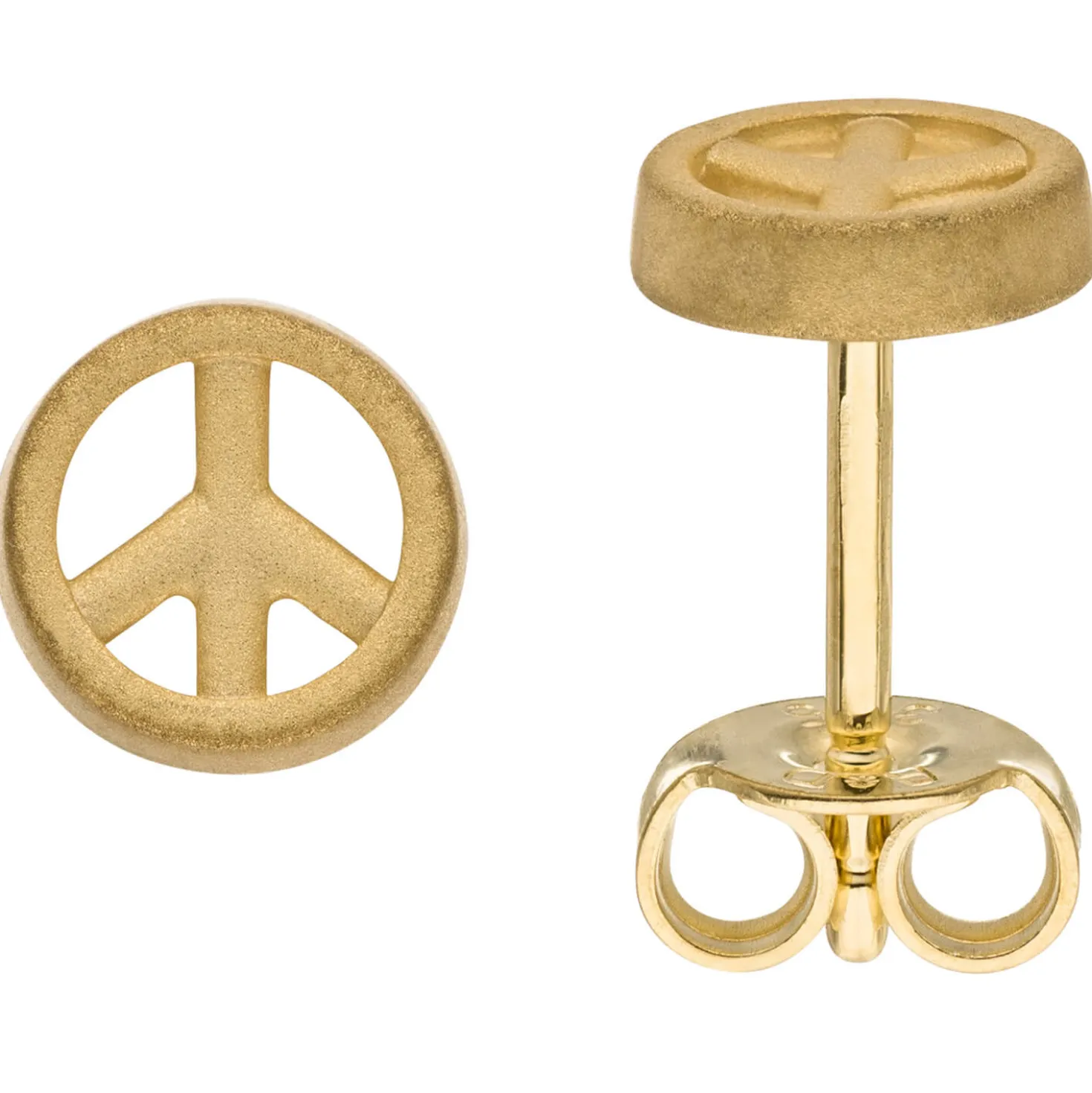 Kleine Ohrstecker Peace Frieden Ø 6mm 375 Gold Gelbgold mattiert Ohrschmuck