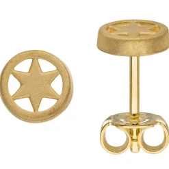 Kleine Ohrstecker Stern im Kreis Ø 6mm aus 375 Gold Gelbgold mattiert Ohrschmuck