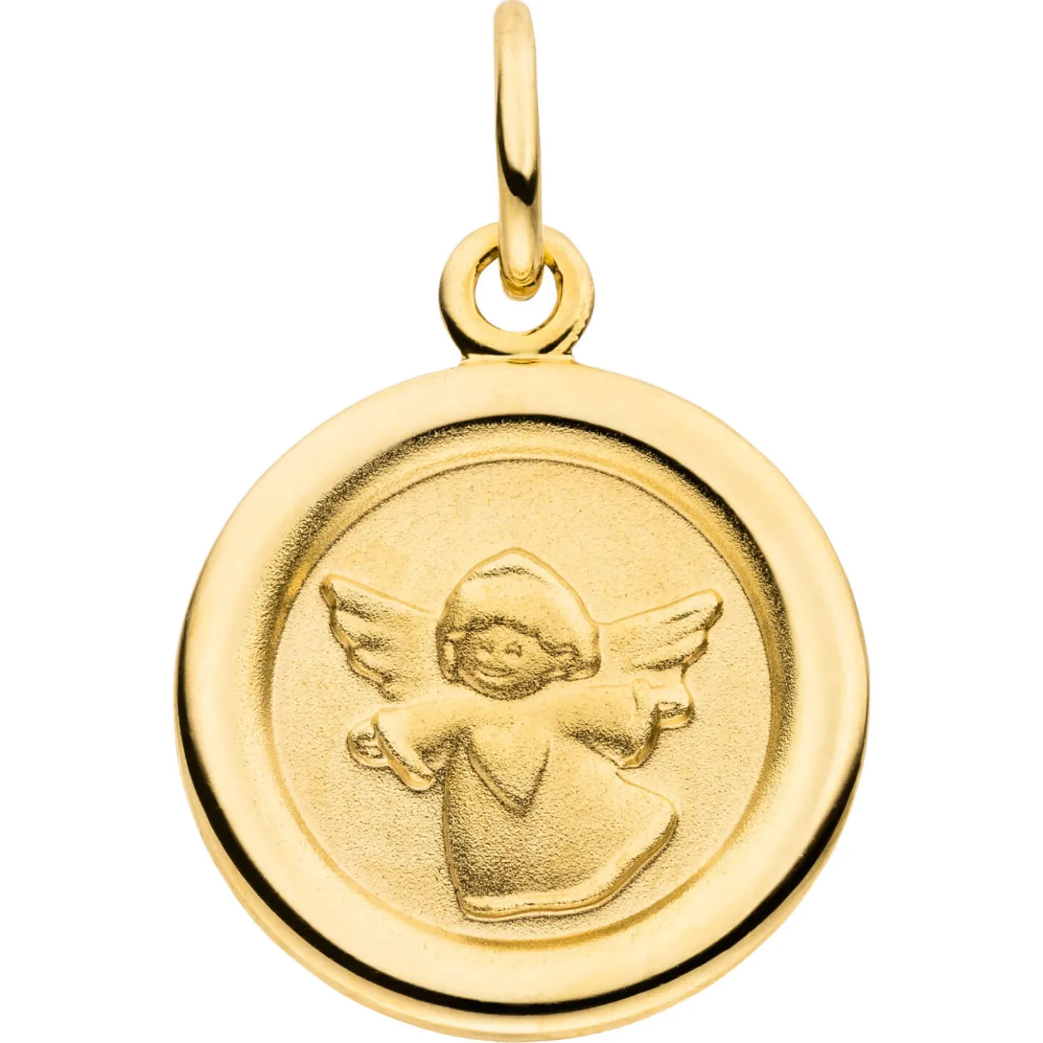 Kleiner Anhänger Engel Schutzengel 333 Gold Gelbgold mattiert Ø 12,1mm