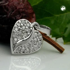 Kleiner Anhänger 10mm Herz mit vielen Zirkonia 925 Sterling Silber