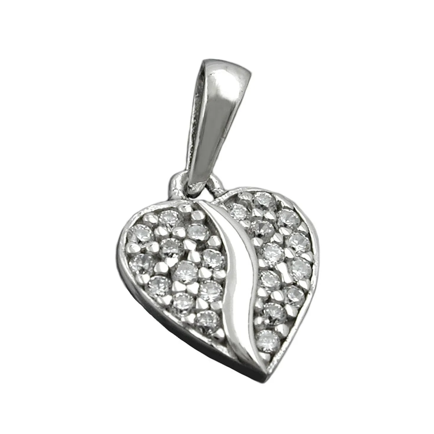 Kleiner Anhänger 10mm Herz mit vielen Zirkonia 925 Sterling Silber