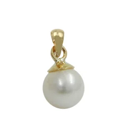Kleiner Anhänger 6mm Perlenanhänger Süßwasserzuchtperle rund 375 Gold Gelbgold