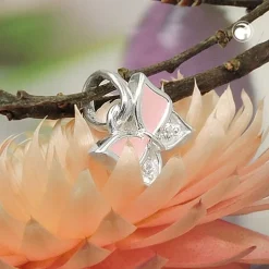 Kleiner Anhänger Schmetterling 7x8mm rosa lackiert Zirkonia 925 Silber Kinder