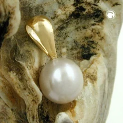 Kleiner Anhänger 12x6mm mit Perle rund 375 Gold Gelbgold Goldanhänger