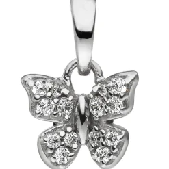 Kleiner Anhänger 9x8,6mm Schmetterling mit weißen Zirkonia 925 Silber Kinder
