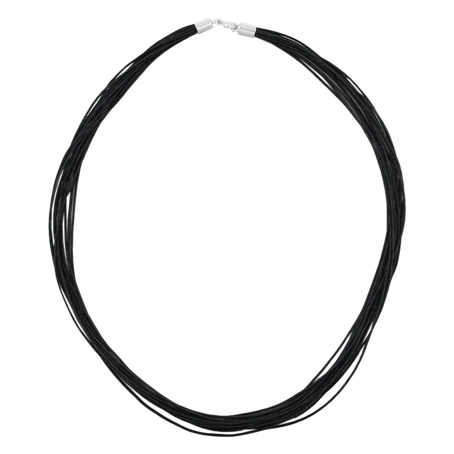 Kordelband, 14-reihig, schwarz, Verschluss 925 Silber, Unisex, 45-46cm