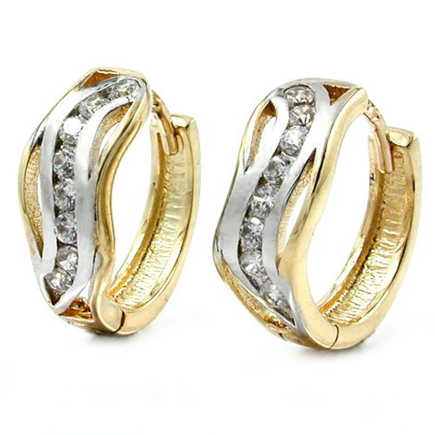 Kreolen mit Zirkonia Ohrschmuck bicolor 375 Gold NEU Damen Goldohrringe
