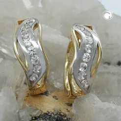 Kreolen mit Zirkonia Ohrschmuck bicolor 375 Gold NEU Damen Goldohrringe
