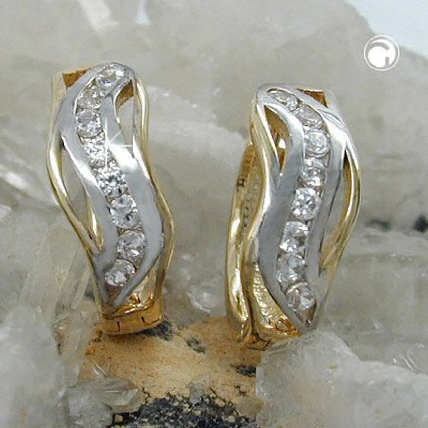 Kreolen mit Zirkonia Ohrschmuck bicolor 375 Gold NEU Damen Goldohrringe
