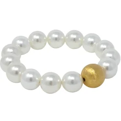 Kugel-Armband Perlen Muschelkernperlen weiß 925 Silber vergoldet endlos dehnbar