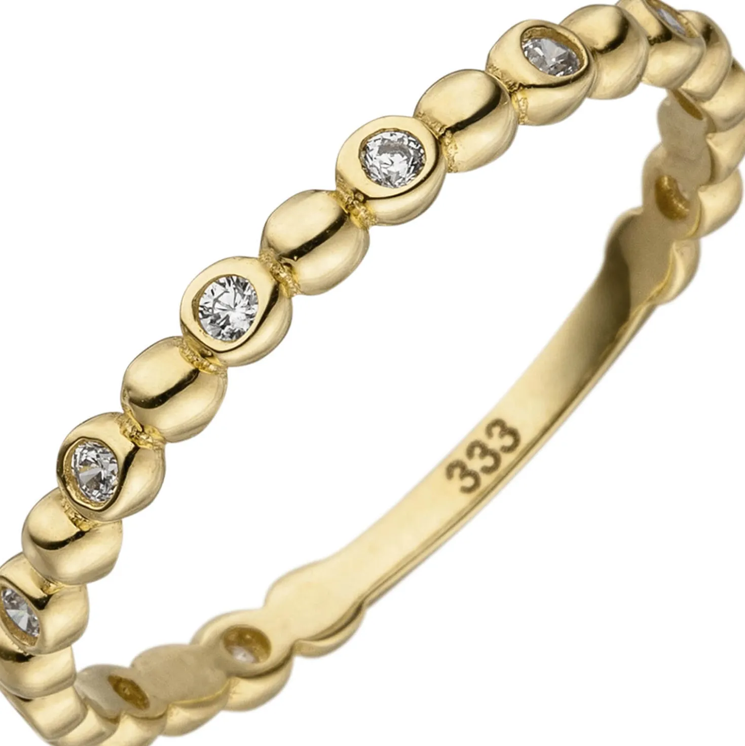 Kugel-Ring Damenring 11 Zirkonia weiß 333 Gold Gelbgold Fingerring 2,2mm schmal