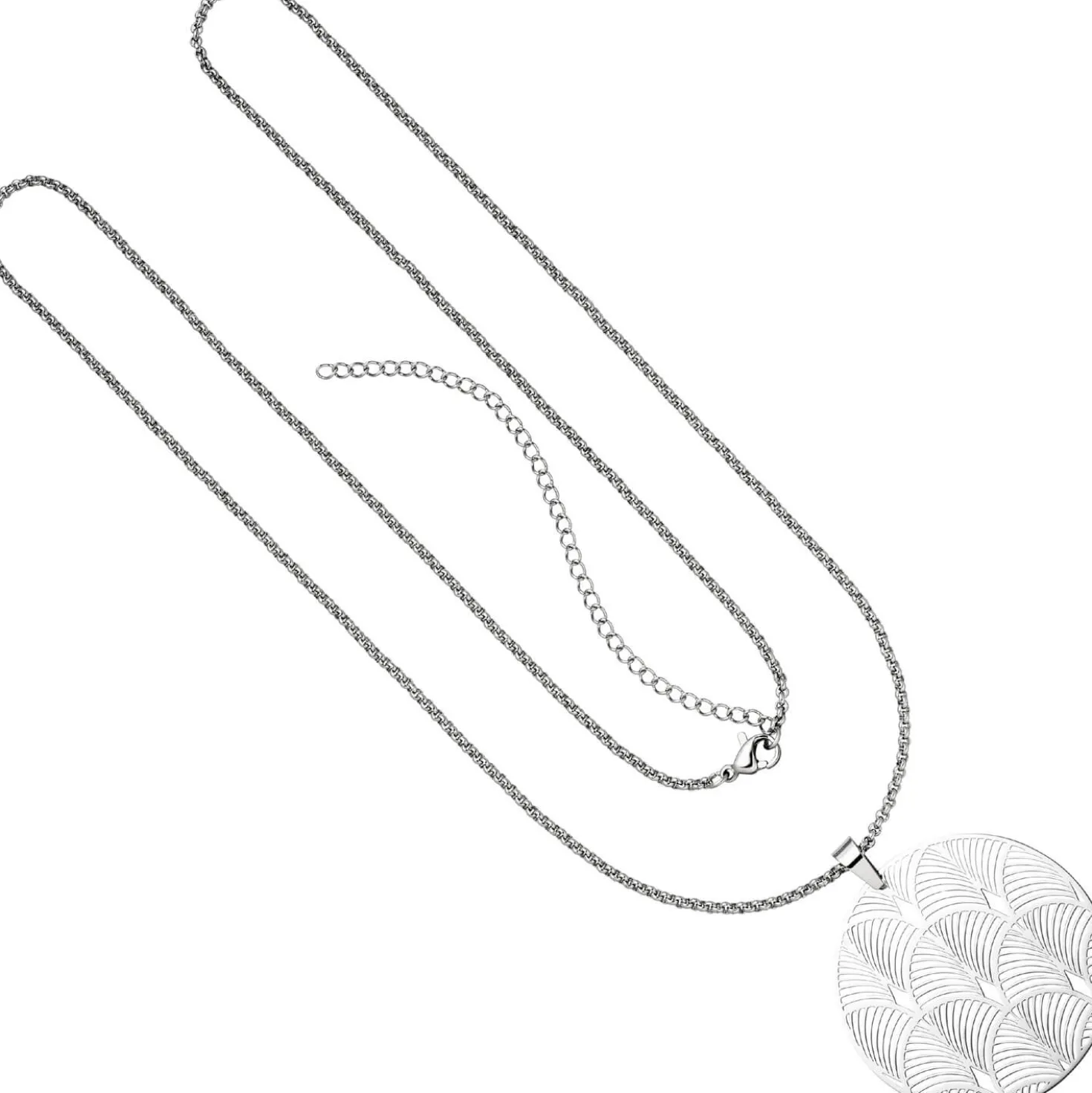 Lange Halskette Collier aus Edelstahl mit Anhänger Gingo-Muster Halsschmuck 80cm