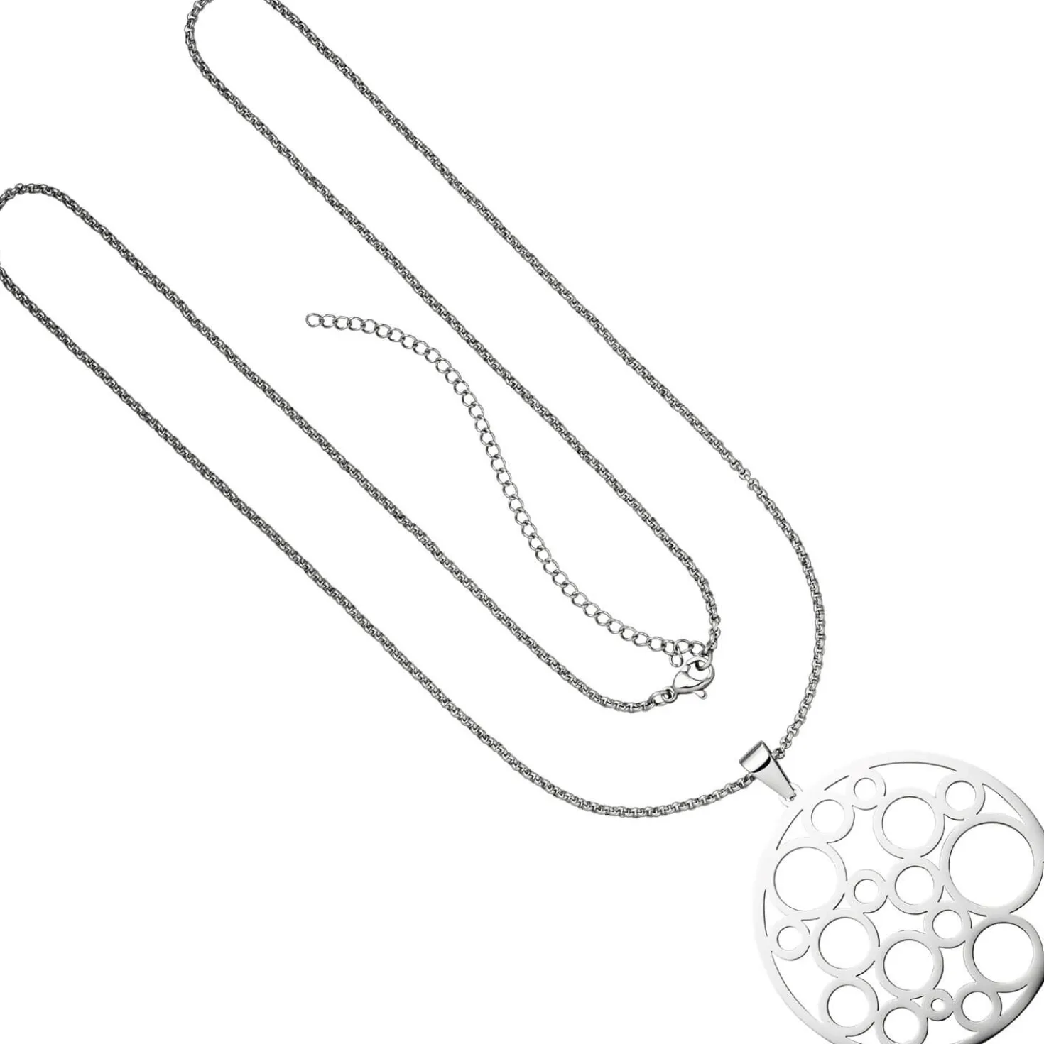 Lange Halskette Collier aus Edelstahl mit Anhänger Kreis-Muster Halsschmuck 80cm