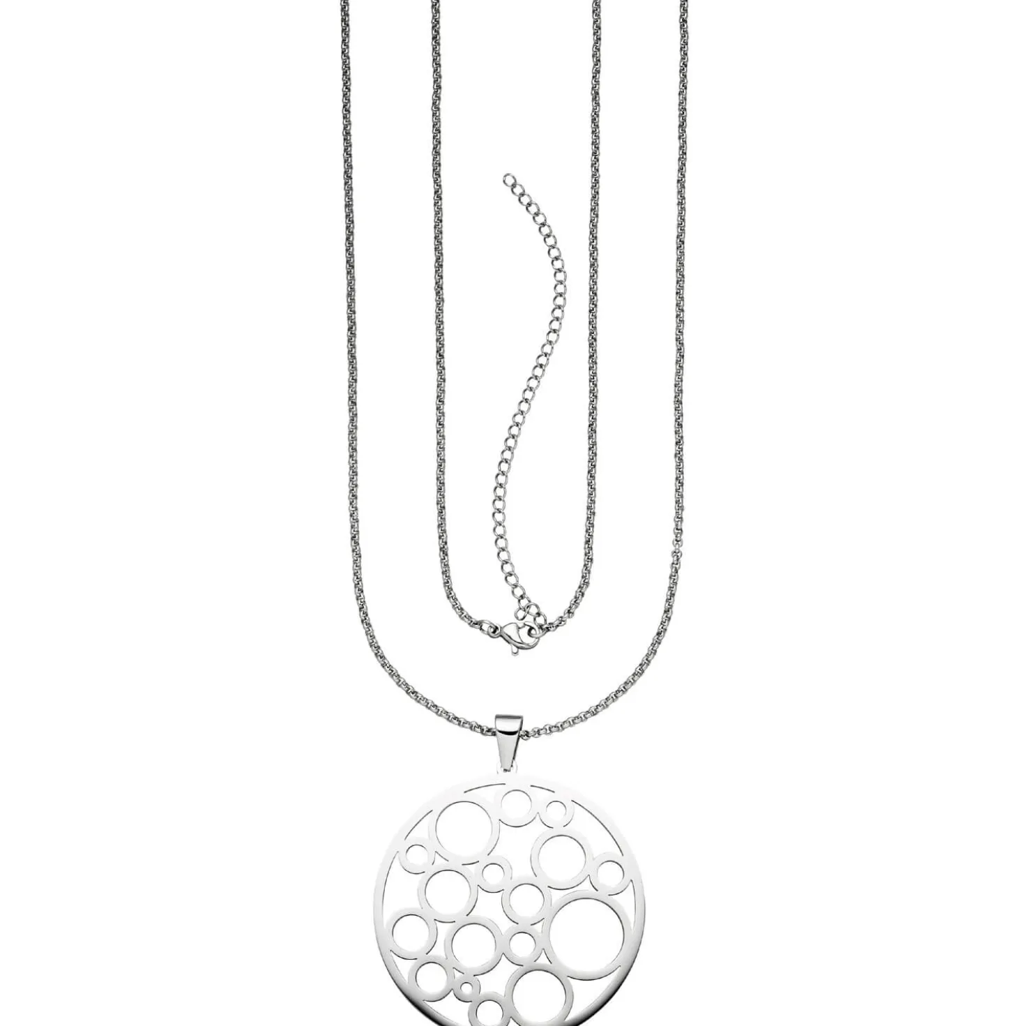 Lange Halskette Collier aus Edelstahl mit Anhänger Kreis-Muster Halsschmuck 80cm