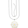 Lange Halskette Erbskette mit Anhänger Blume aus Edelstahl bicolor 70-80cm