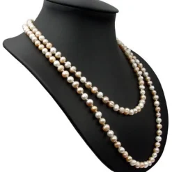 Lange Kette aus Perlen Süßwasserperlen 125cm Multicolor weiß rosa violett endlos