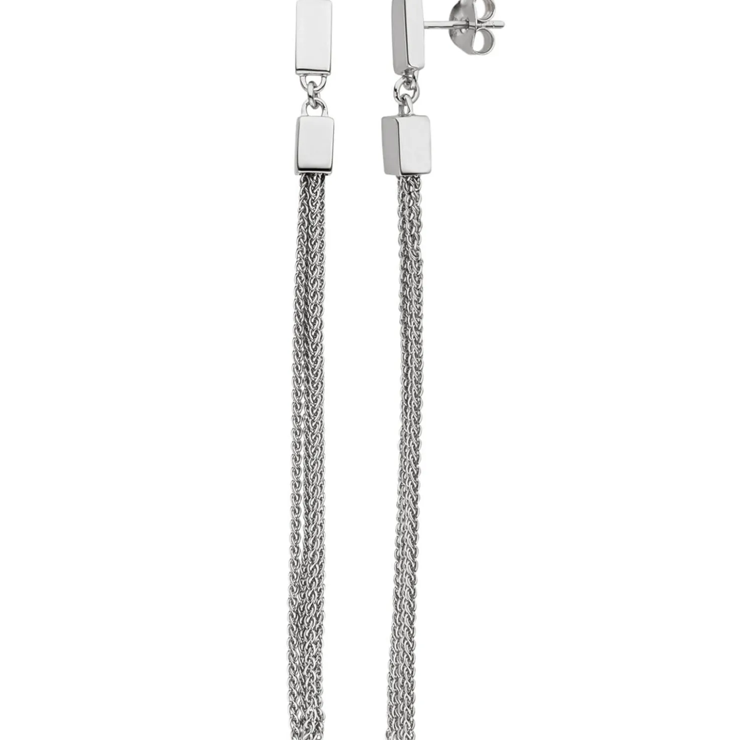 Lange Ohrhänger Hängerstecker mit Zopfketten 925 Silber rhodiniert Ohrringe 80mm