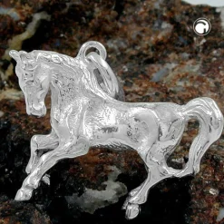 Massiver Kettenanhänger Anhänger 32x25mm Pferd 925 Echt Silber Unisex